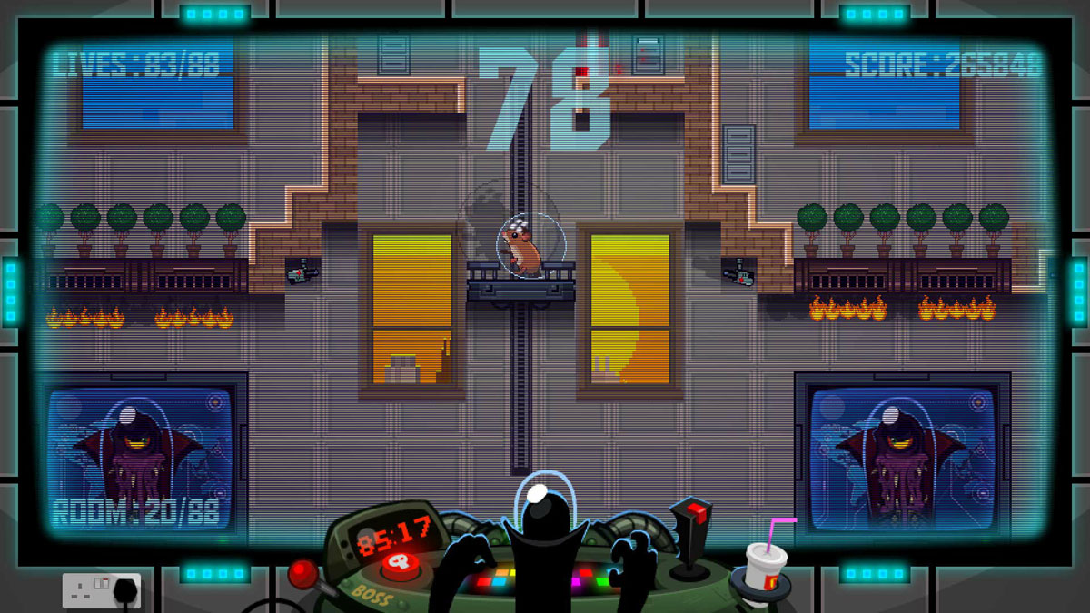 88 Heroes Screenshot Showing the main character controlling a hamster in a glass ball
