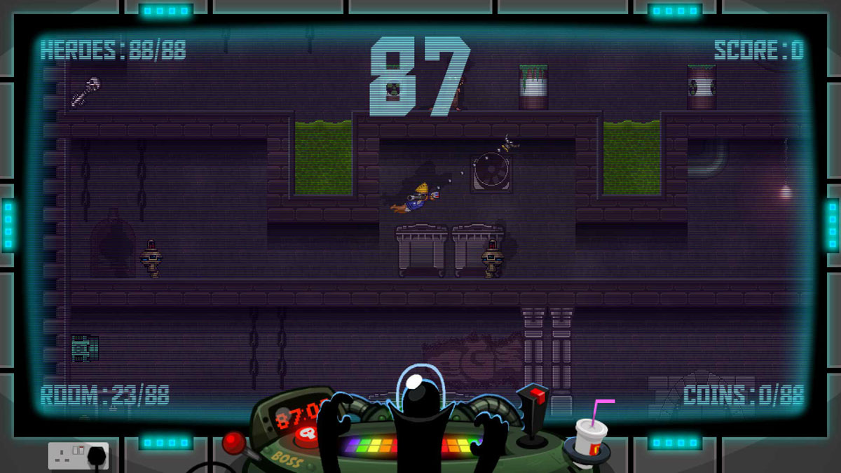 88 Heroes Screenshot Showing the main character controlling a hero that is swinging with their claw arm