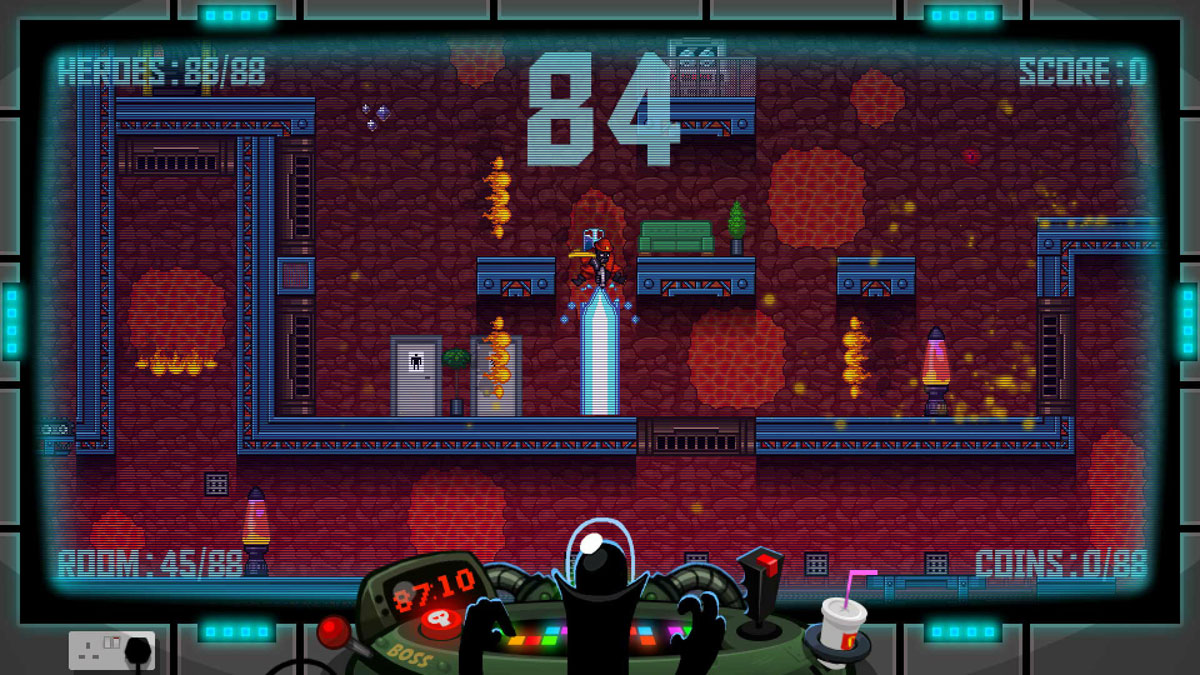 88 Heroes Screenshot Showing the main character controlling a hero that is shooting down a manufactured blue energy blast below them