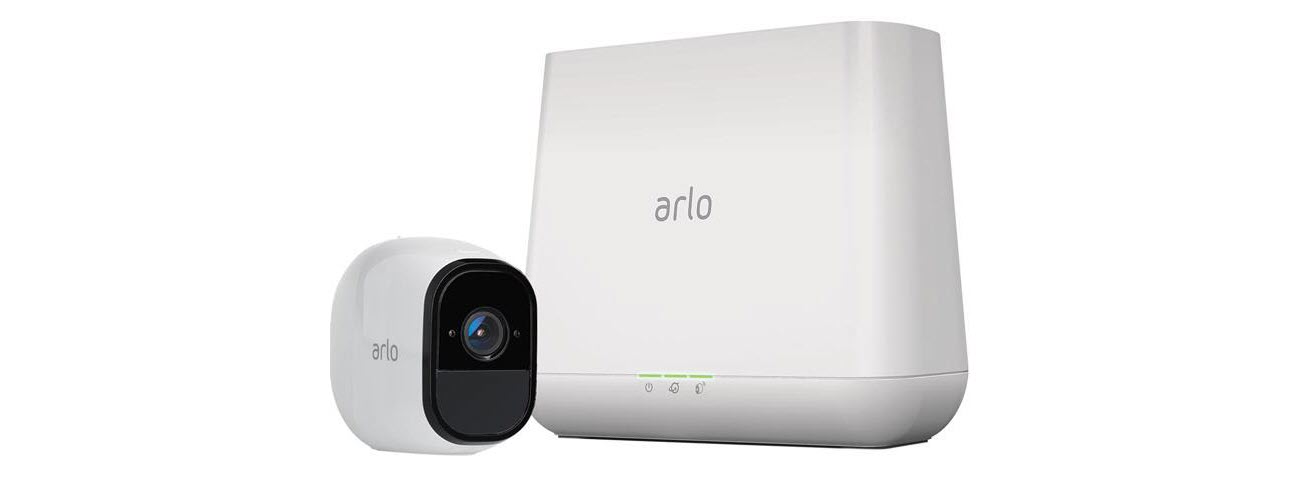 one Arlo Pro security cameras and a Arlo base