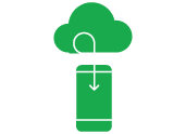   Icon of a phone downloading data from the Cloud 