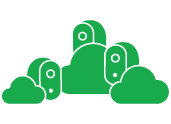 Three camera icons and three Cloud icons   