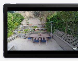 The backyard is showed in full HD clairy on a tablet.