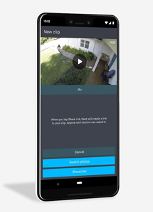 An interface on a phone is asking either to save to photos or share link.