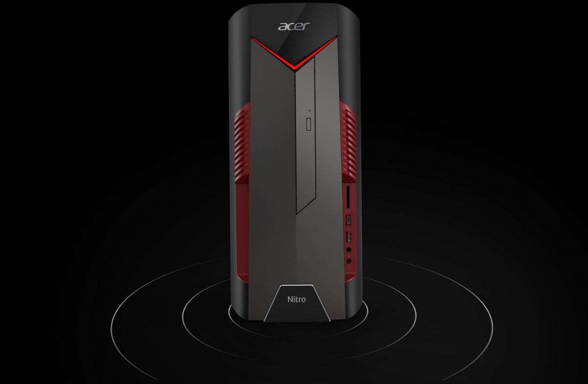 Acer Nitro 50 Desktop PC Facing Forward on a Circular Ripple Effect