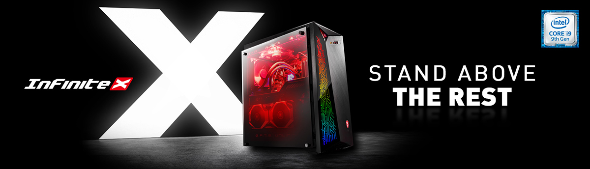 INFINITE X - STAND ABOVE THE REST - the PC stands in front of a X light , showing the side of itself in red light