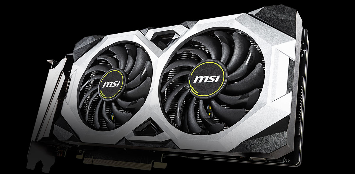 MSI graphics card angled to the left