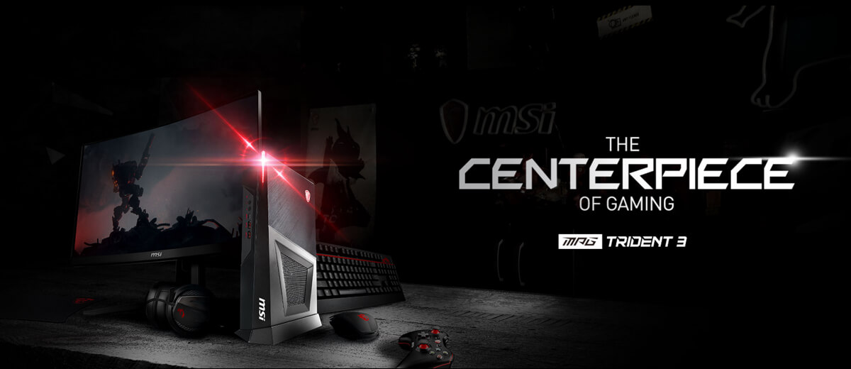 Hero Image: TRIDENT 3 product image with Peripheral. The text right to it says: THE CENTERPIECE OF GAMING. TRIDENT 3.