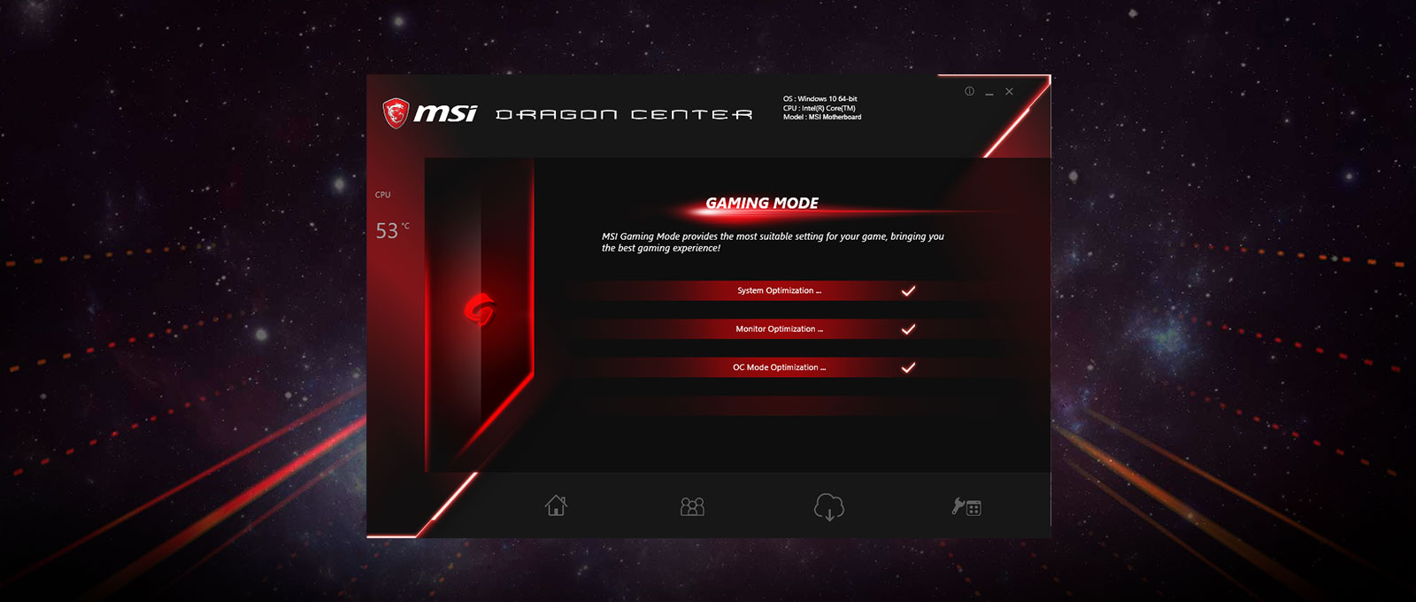 MSI Dragon Center User Interface.