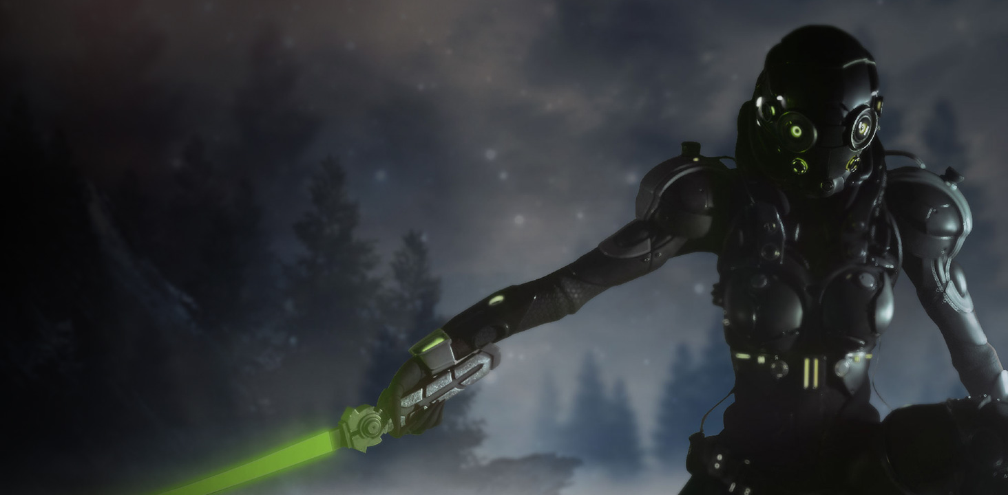 A game character is holding the sword