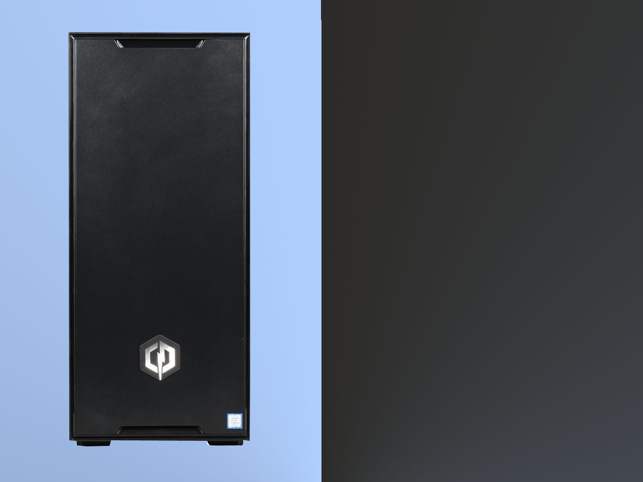 The desktop PC is facing front to show the front panel.