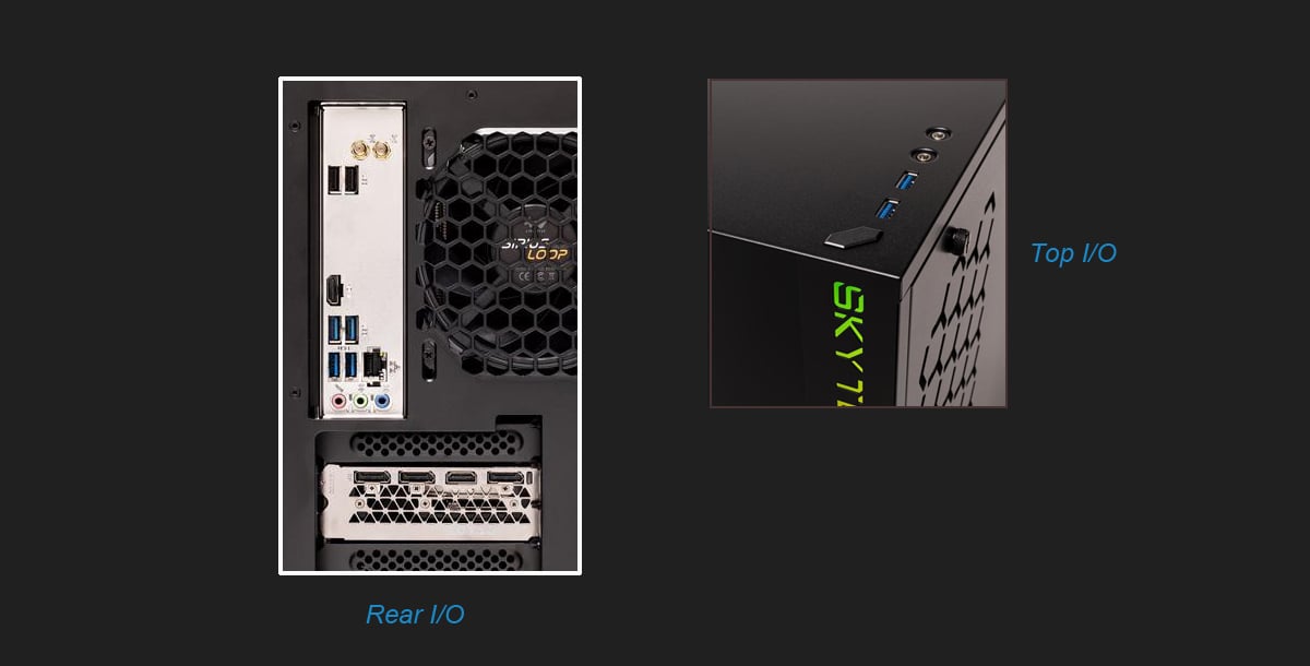 Close-up views for the top I/O and the rear I/O.