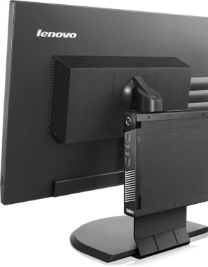 A desktop PC is mounted on the back of a monitor