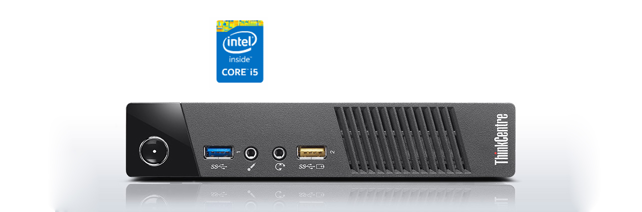 Intel 4th generation Core i5 processor icon is on top of a desktop PC facing foward.