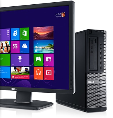  A Dell OptiPlex 9020 facing slightly to the right, behind a Dell monitor