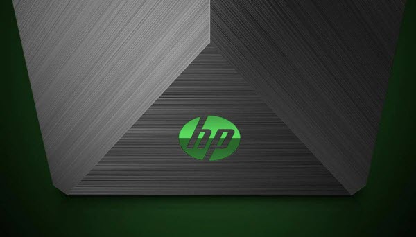 a close look of the HP logo at fron panel