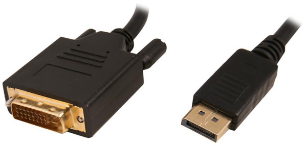  Closeup of the DVI plug at left, and closeup of the DisplayPort plug at the right  