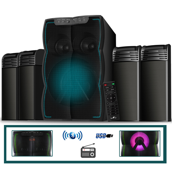 BeFree Sound 2.1 Channel Surround Sound Bluetooth Speaker System facing forward