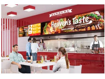 SAMSUNG VM46R-U Displays Mounted at a Burger Joint's Point-of-Sale Area