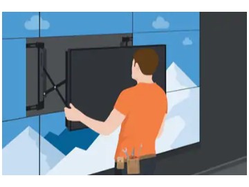 Graphic Showing a Man Mounting a SAMSUNG VM46R-U in a 3x3 video-wall installation