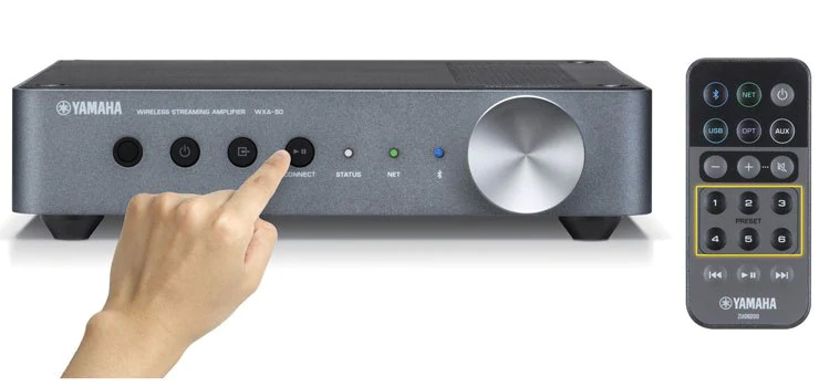 WXA-50 MusicCast Wireless Streaming Amplifier One-Touch button close-up