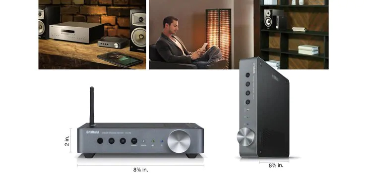 WXA-50 MusicCast Wireless Streaming Amplifier applications in life scene and length, width and height