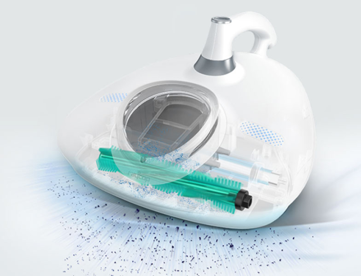 RAYCOP VCEN-100USWH transparent to show its innards, picking up particles