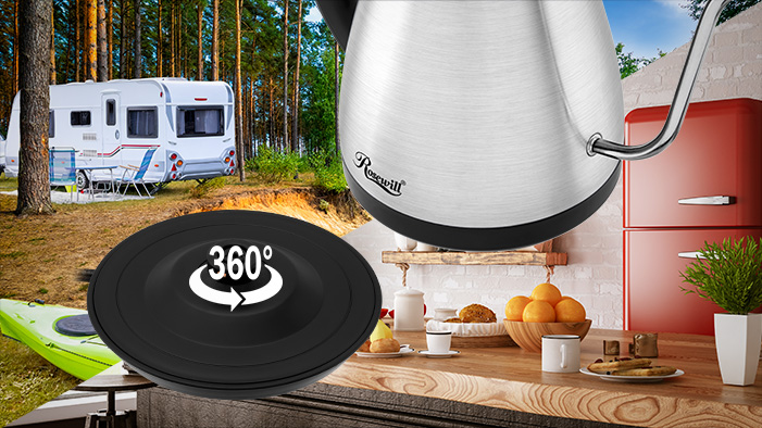 Gooseneck Kettle marked with 360-DEGREE SWIVEL BASE