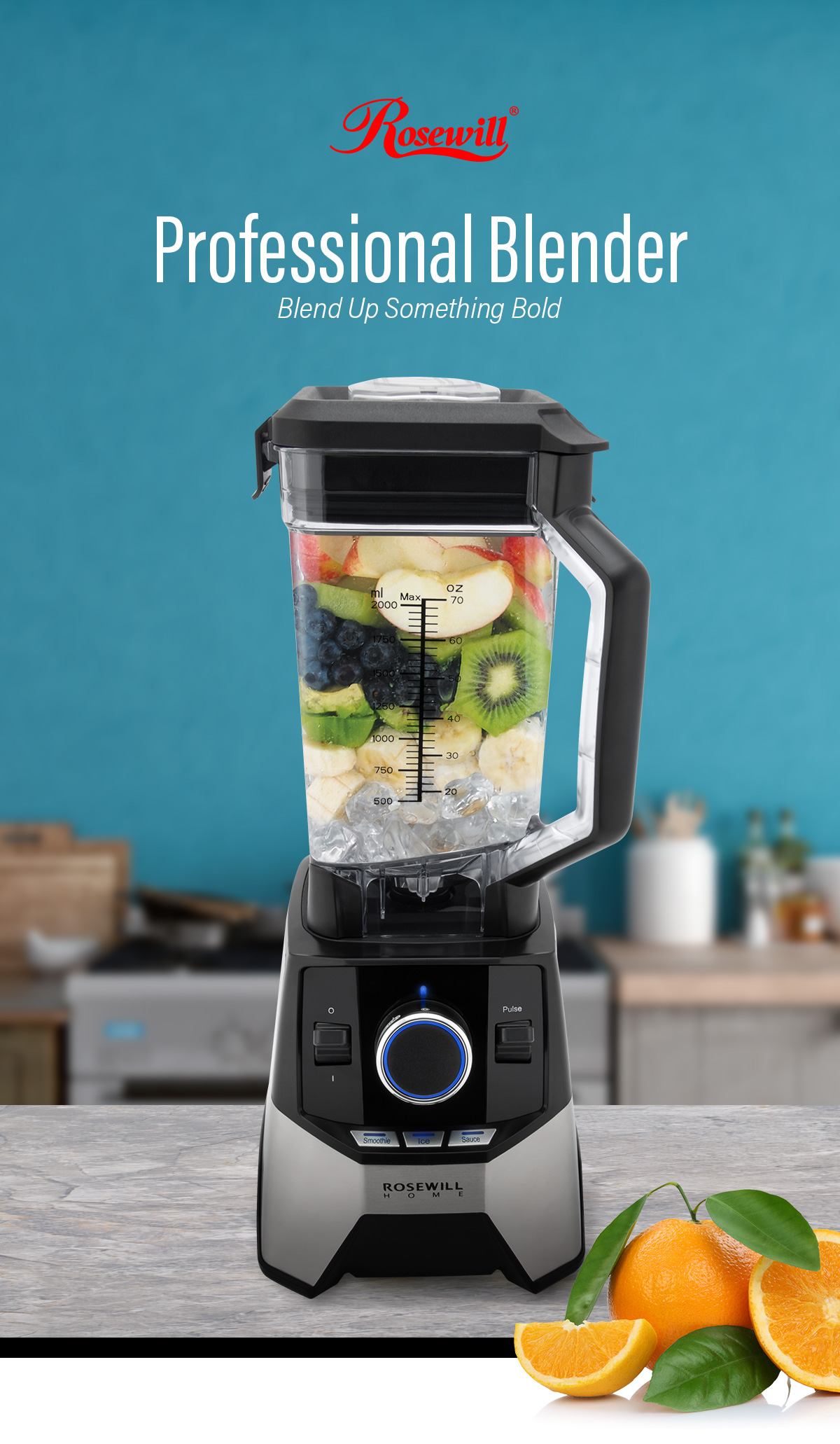 Rosewill Professional Blender for Smoothies, Ice Crushing & F