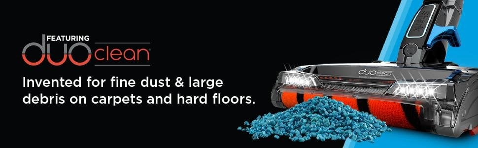 Shark IONFlex with DuoClean Banner with Text That Reads: Invented for fine dust & larger debris on carpets and hard floors.