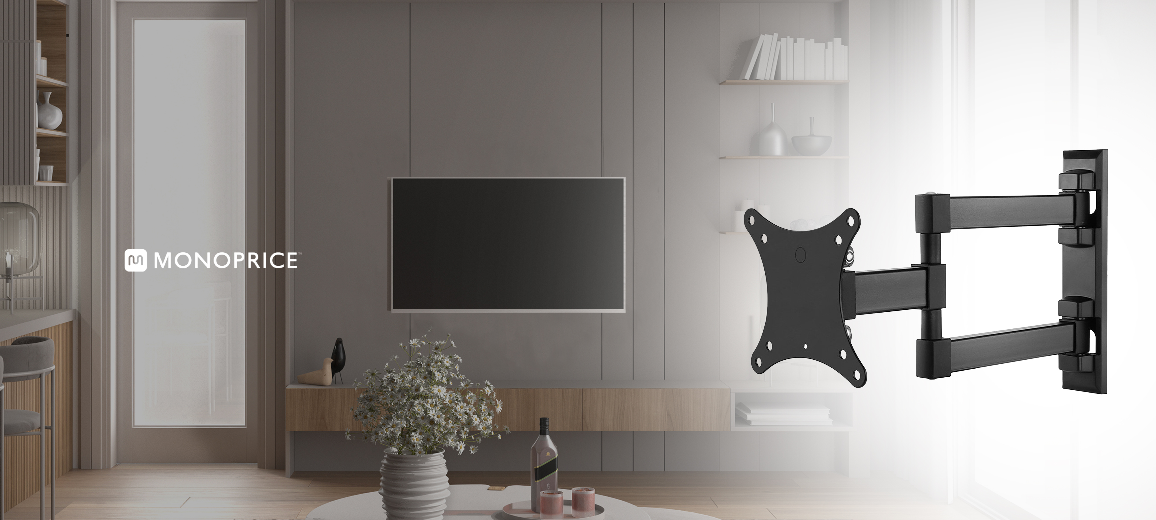 Monoprice Compact Full Motion Single-Stud TV Wall Mount Bracket