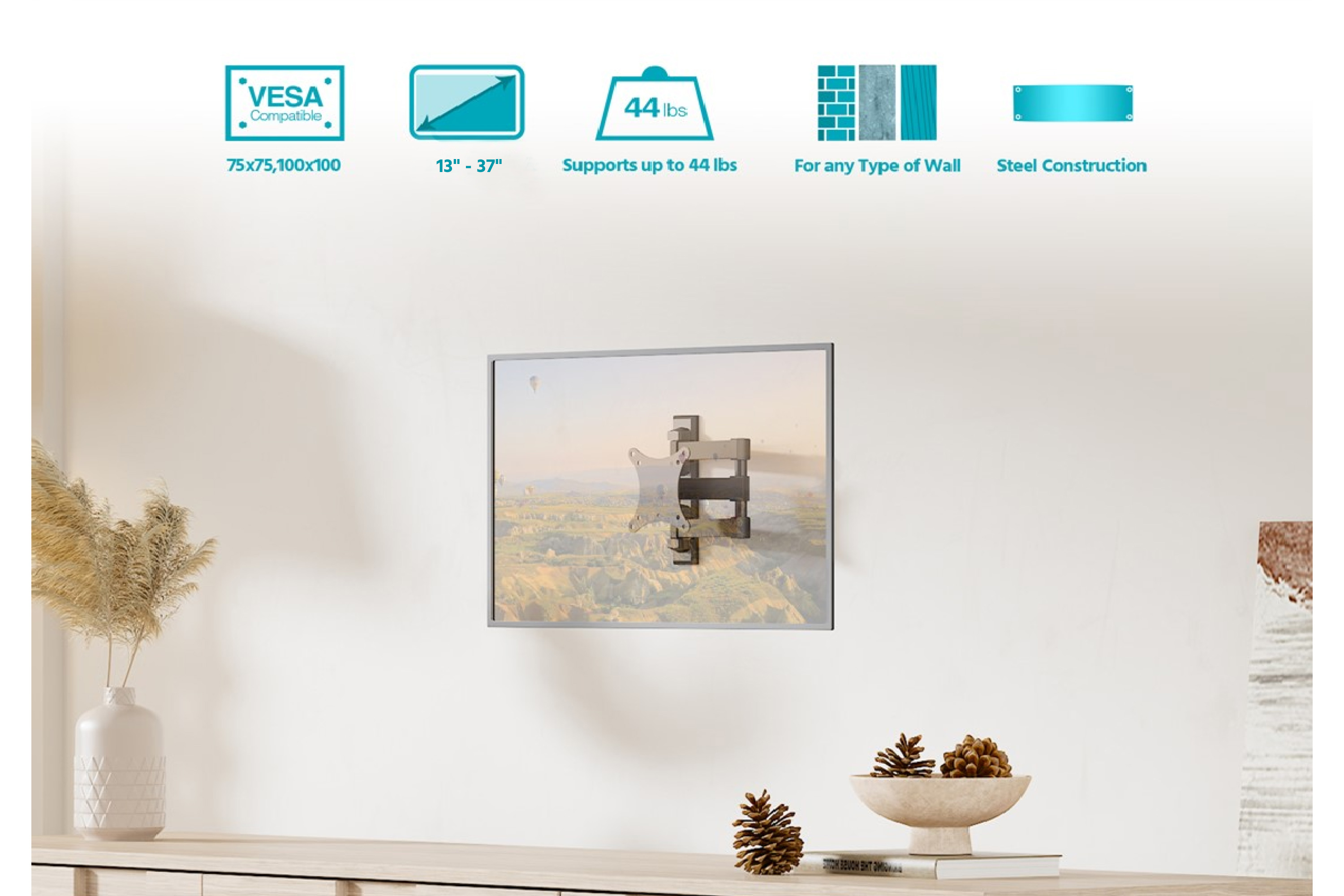 Monoprice Compact Full Motion Single-Stud TV Wall Mount Bracket