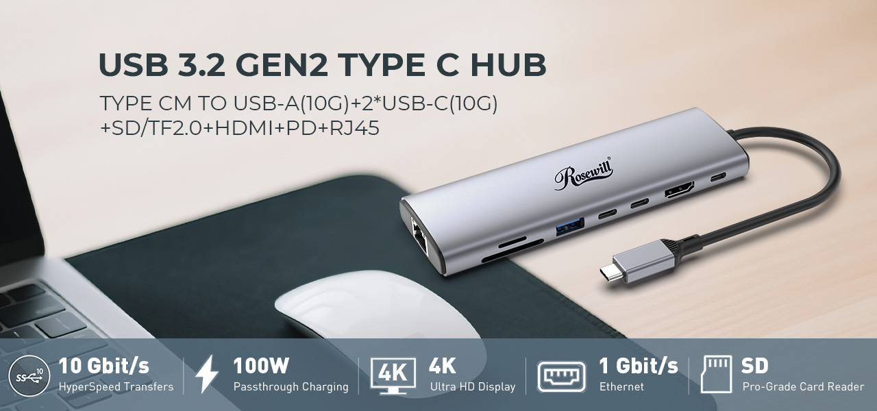 Rosewill 8-in-1 USB-C Hub with 4K HDMI 2.0 Display