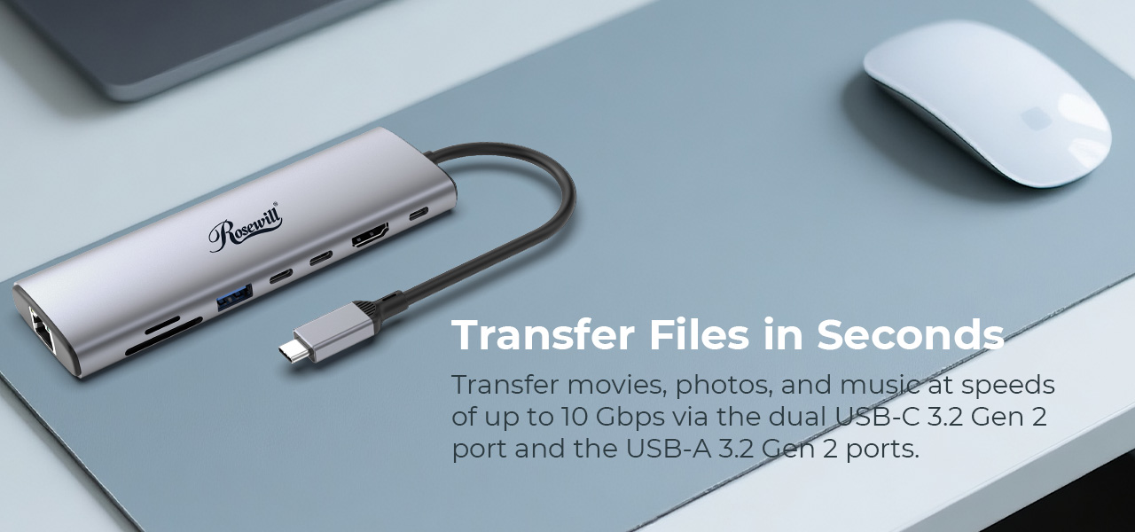 Rosewill 8-in-1 USB-C Hub with 4K HDMI 2.0 Display