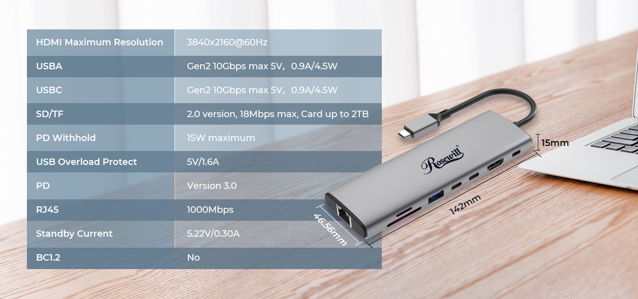 Rosewill 8-in-1 USB-C Hub with 4K HDMI 2.0 Display