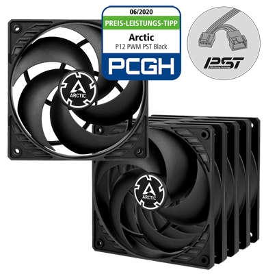 ARCTIC P12 PWM PST (5 Pack) - 120 mm Case Fan, PWM Sharing Technology  (PST), Pressure-optimised, Quiet Motor, Computer, 200-1800 RPM - Black