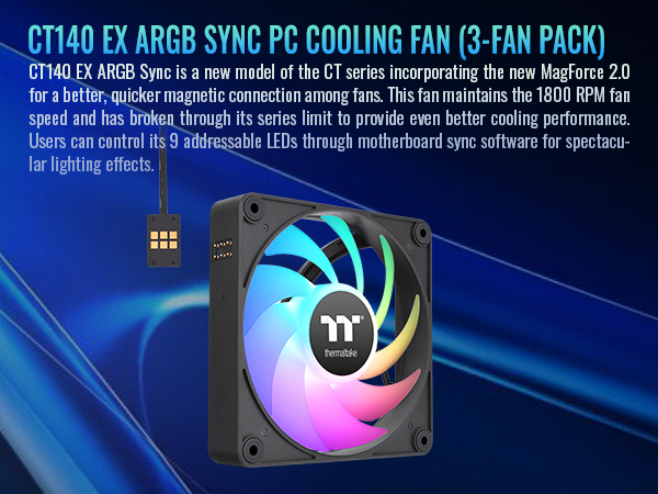 Thermaltake CT140 EX ARGB Sync PC Cooling Fan (3-Fan Pack)