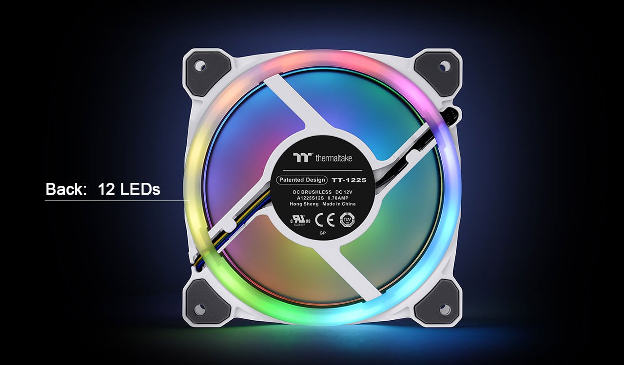 Thermaltake ケースファン CL-F126-PL12SW-A ホワイト Thermaltake Riing Trio 12 RGB ホワイト TT プレミアムエディション - 3パック 120mm  3つの独立した1680万色LEDリングデザイン 30個のアドレス可能なLED ケース&frasl;ラジエーターファン CL-F126-PL12SW-A
