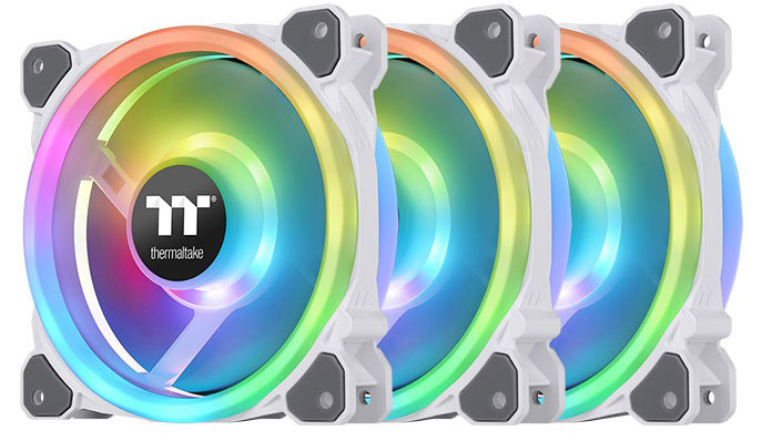 Thermaltake ケースファン CL-F126-PL12SW-A ホワイト Thermaltake Riing Trio 12 RGB ホワイト TT プレミアムエディション - 3パック 120mm  3つの独立した1680万色LEDリングデザイン 30個のアドレス可能なLED ケース&frasl;ラジエーターファン CL-F126-PL12SW-A