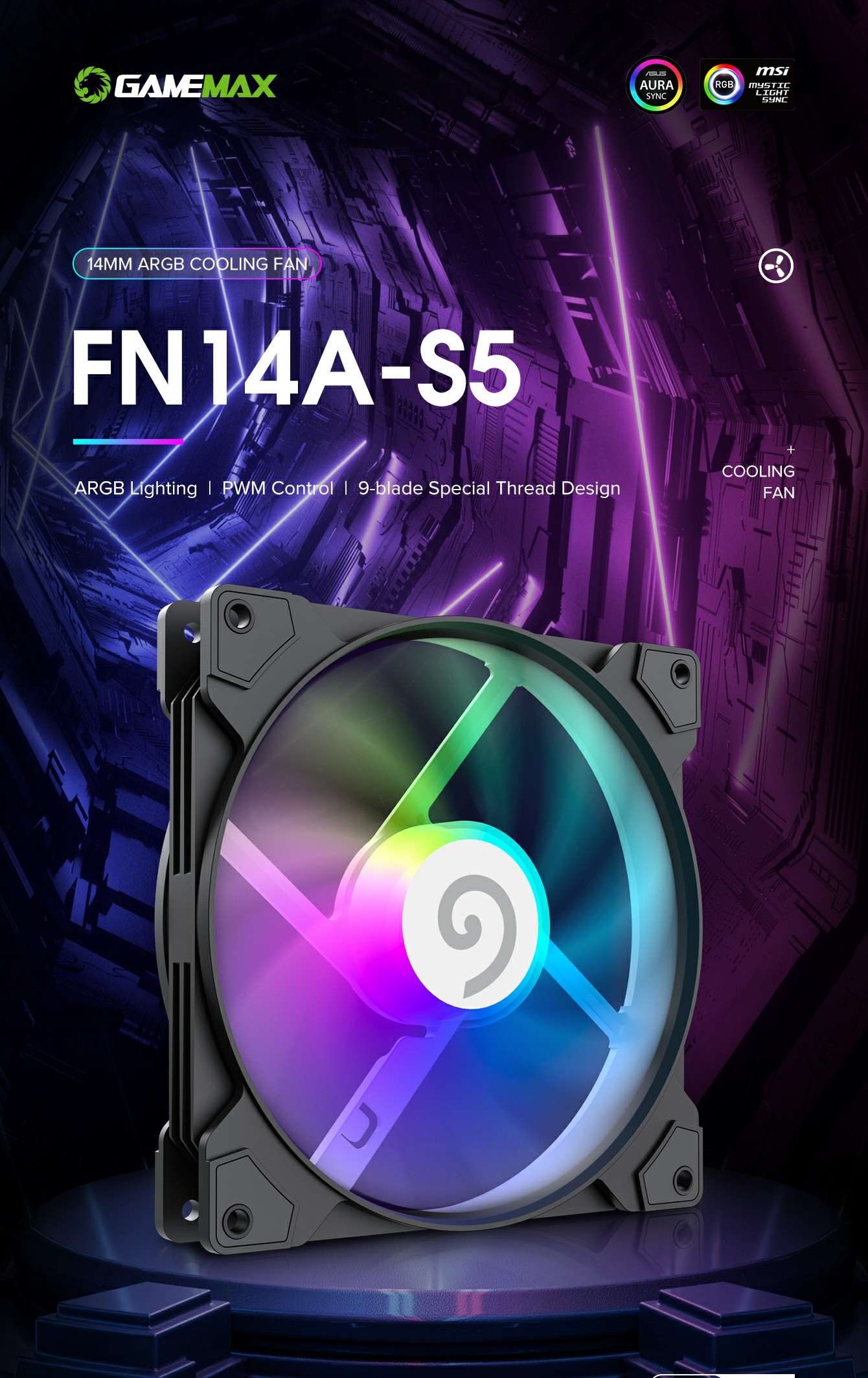 GAMEMAX FN14A-S5 140mm Addressable RGB LED Case Fan