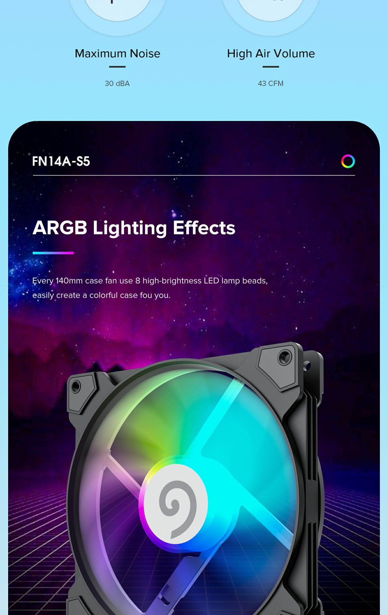 GAMEMAX FN14A-S5 140mm Addressable RGB LED Case Fan