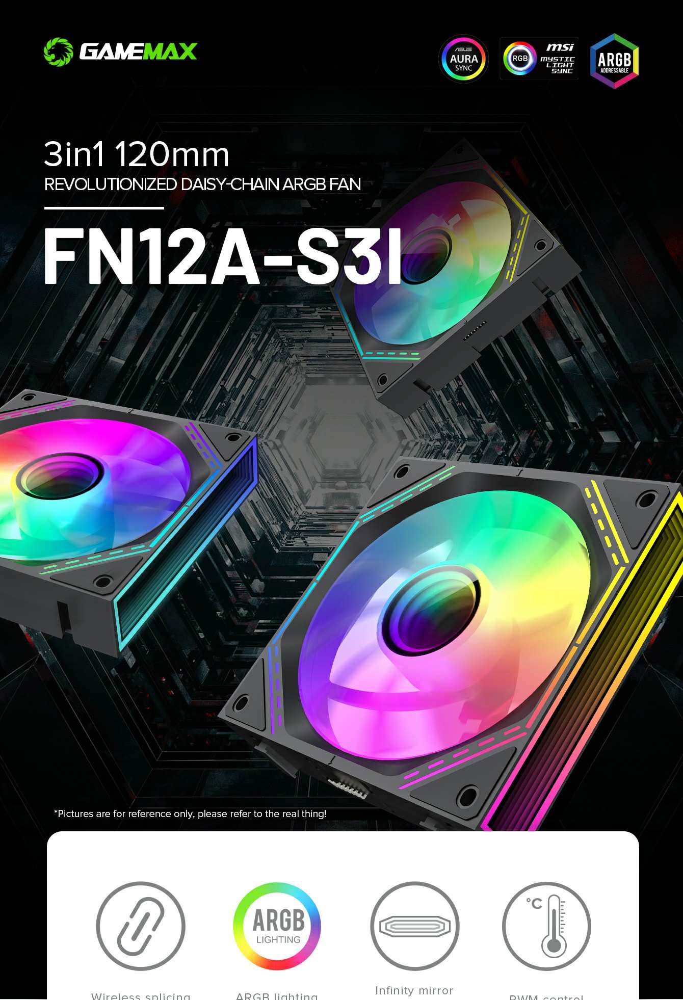 GAMEMAX FN12A-S3I 120 mm Addressable RGB LED Case Fans