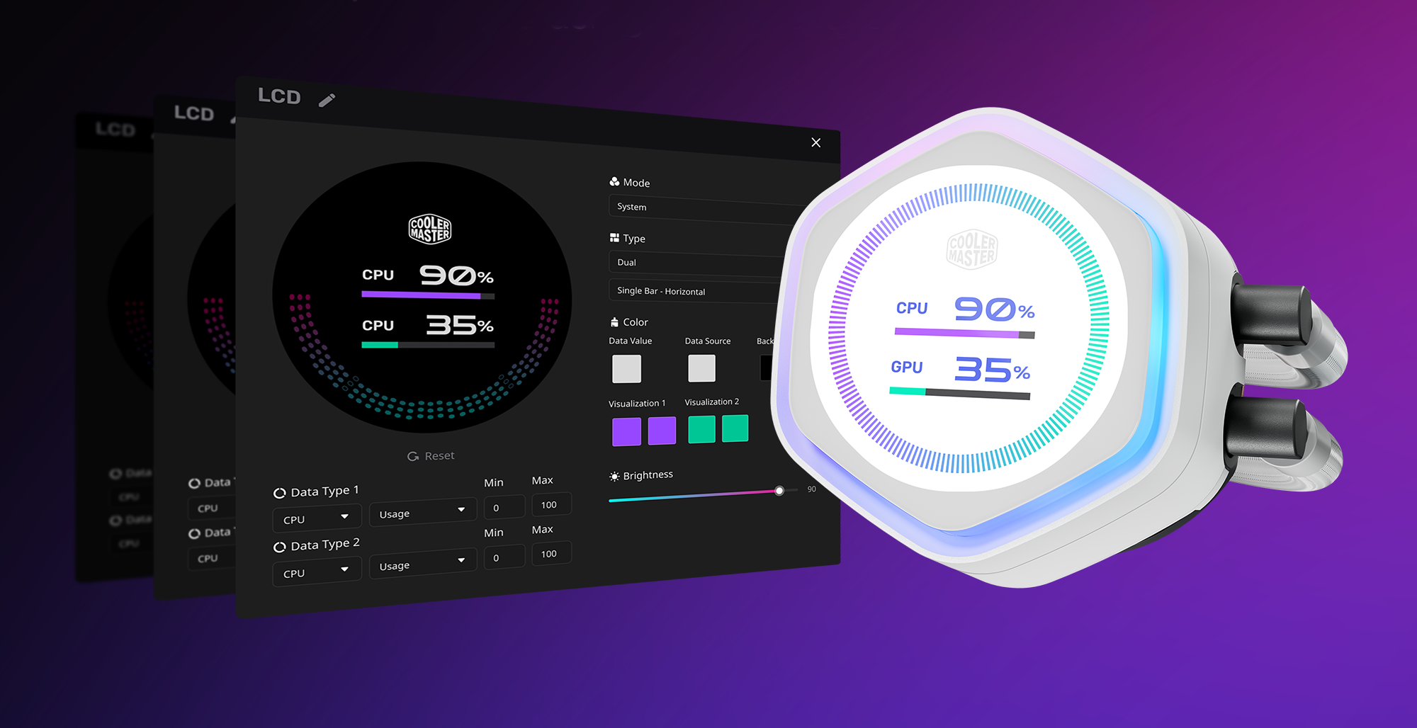 Cooler Master Atmos II 360 White LCD FreeForm 2.0 AIO CPU Liquid Cooler