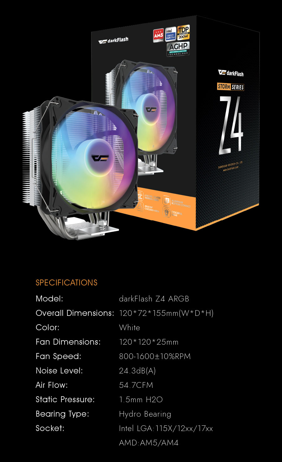 darkFlash Storm Z4 ARGB 120mm CPU Cooler