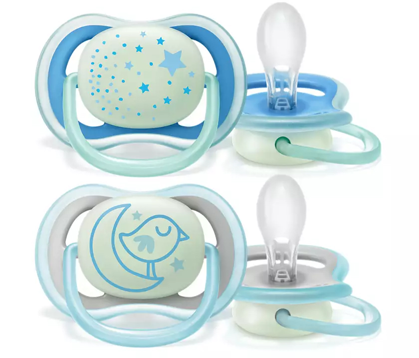 Philips Avent Ultra Air Nighttime Pacifier, 6-18 Months, Blue, 2-pack,  SCF376/21 