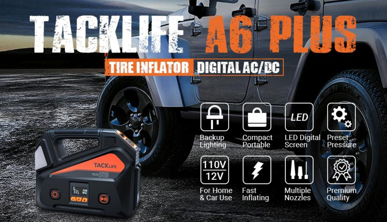 Tacklife A6 Plus AC/DC Tire Inflator, Portable Air Compressor