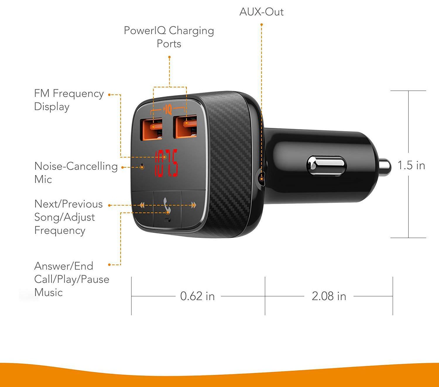 Anker Roav SmartCharge F0 Bluetooth FM Transmitter for Car, Audio Adapter  and Receiver, Hands-Free Calling, MP3 Car Charger with 2 USB Ports, PowerIQ,  and AUX Output (No Dedicated App) 