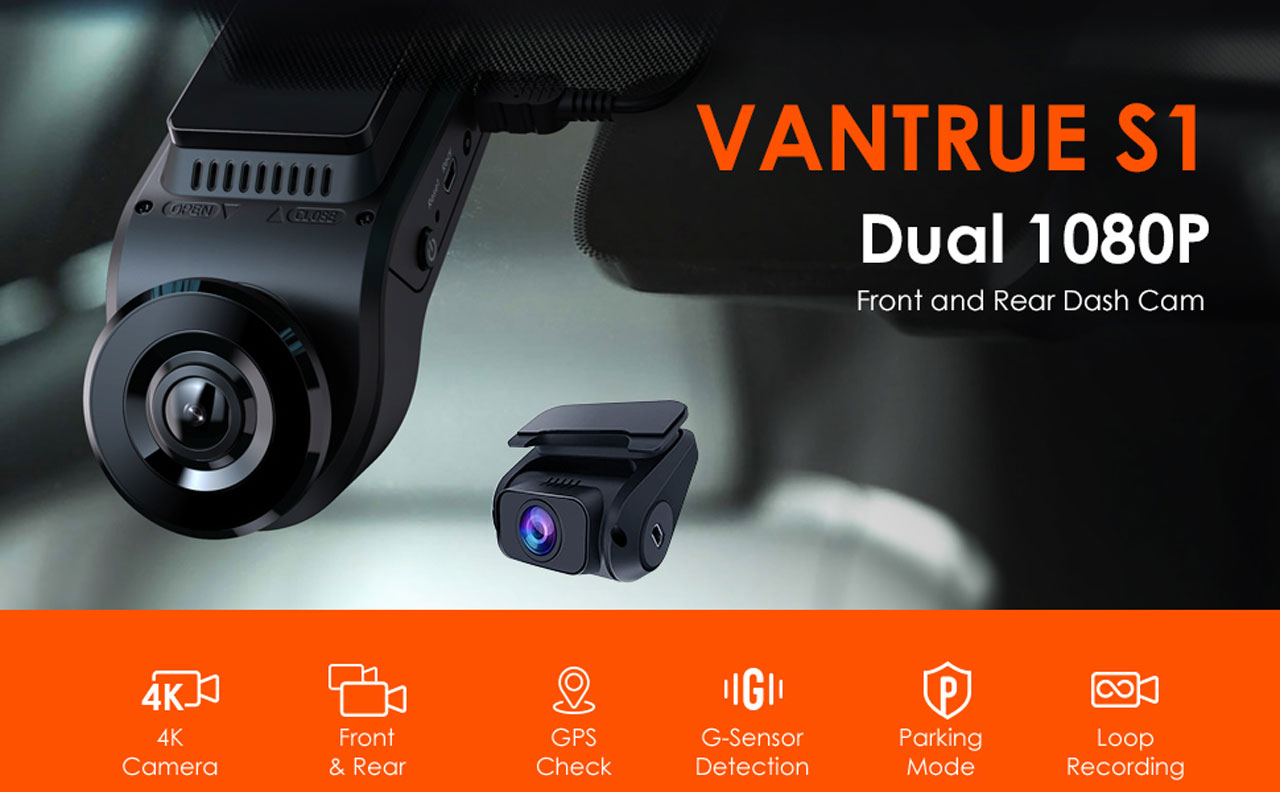 Vantrue S1 4k Dash Cam, Dual 1080P Front and Rear Dash Camera with GPS,  Support 256GB Max, Near 360° Wide Angle, Capacitor, Sony Night Vision, 24  Hours Parking Mode, Motion Sensor, Loop
