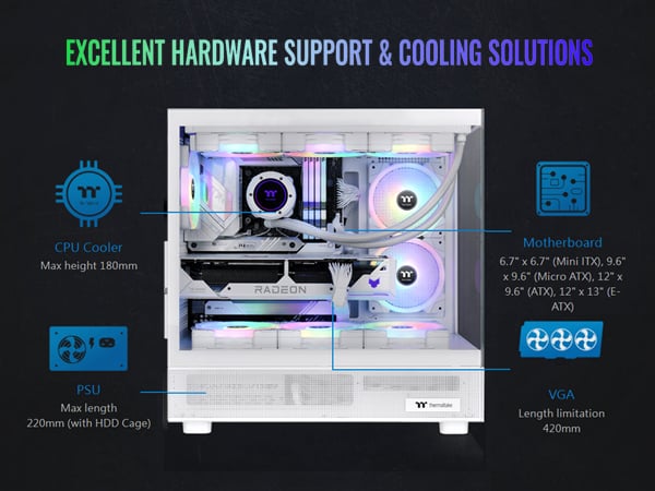 Thermaltake View 270 TG ARGB Snow Mid Tower E-ATX Case Support ...