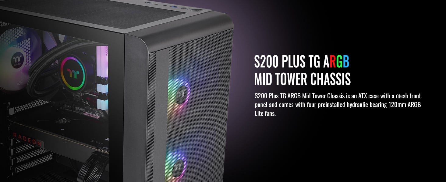 Thermaltake S200 TG ARGB ATX Tempered Glass Mid Tower Gaming Computer Chassis